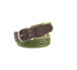 Duck Dog Signature Logo - Ribbon Belt - Olive on Camel